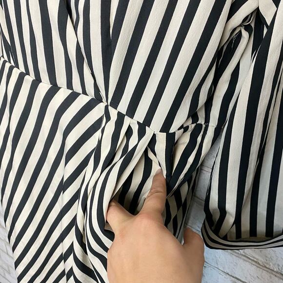 Amuse Society Dress Caught You Looking Striped Faux Wrap Mini Black Cream L - Picture 7 of 8